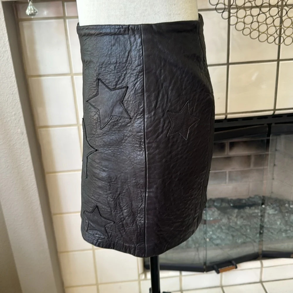 Reformation Black Leather Star Appliqué Zip Mini Skirt NWT - Picture 12 of 16